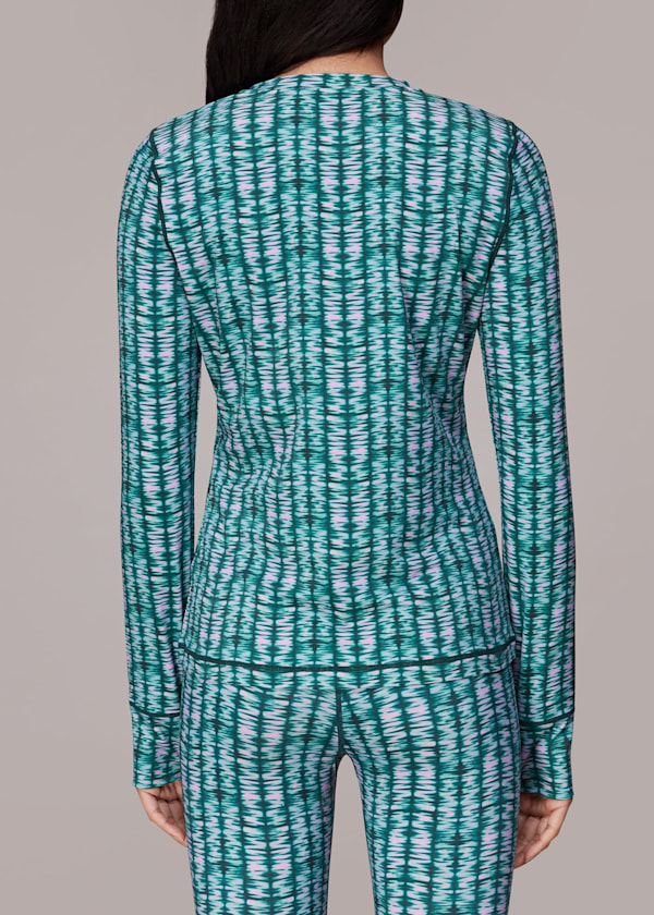 Multicolour Abstract Wave Zip Sports Top